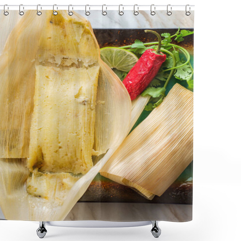 Personality  Mexican Steamed Chili And Cheese Masa Tamales Wrapped In Corn Husk Shower Curtains