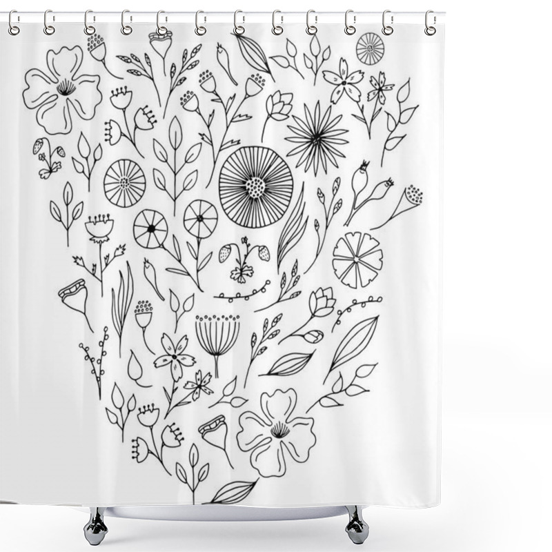 Personality  Hand Drawn Doodle Flowers. Shower Curtains