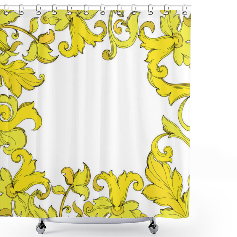 Personality  Vector Gold Monogram Floral Ornament. Black And White Engraved Ink Art. Frame Border Ornament Square. Shower Curtains