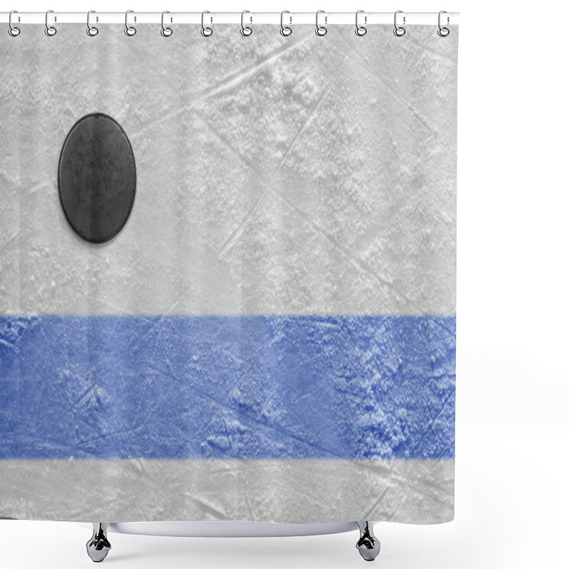 Personality  Blue Line And Hockey Puck Shower Curtains