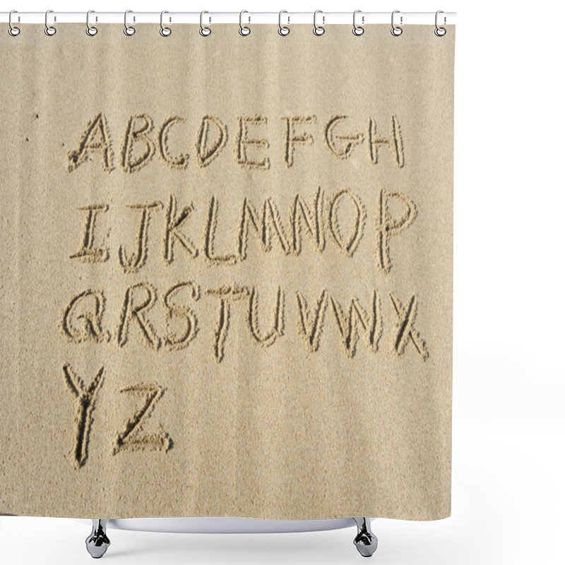 Personality  Alphabet Letters Handwritten In Sand On Beach Shower Curtains