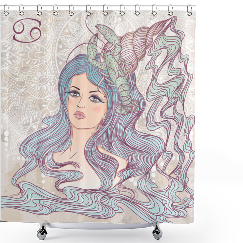 Personality  Astrological Sign Of Cancer As A Portrait Of Beautiful Girl Shower Curtains