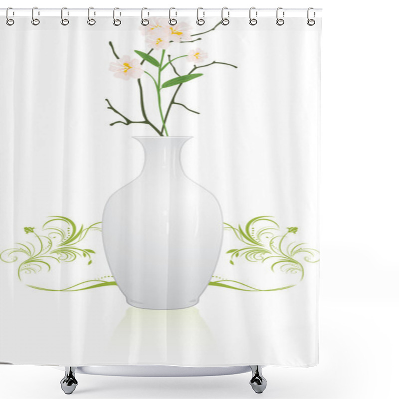 Personality  White Vase With Bouquet Of Flowers. Vector Illustration Shower Curtains