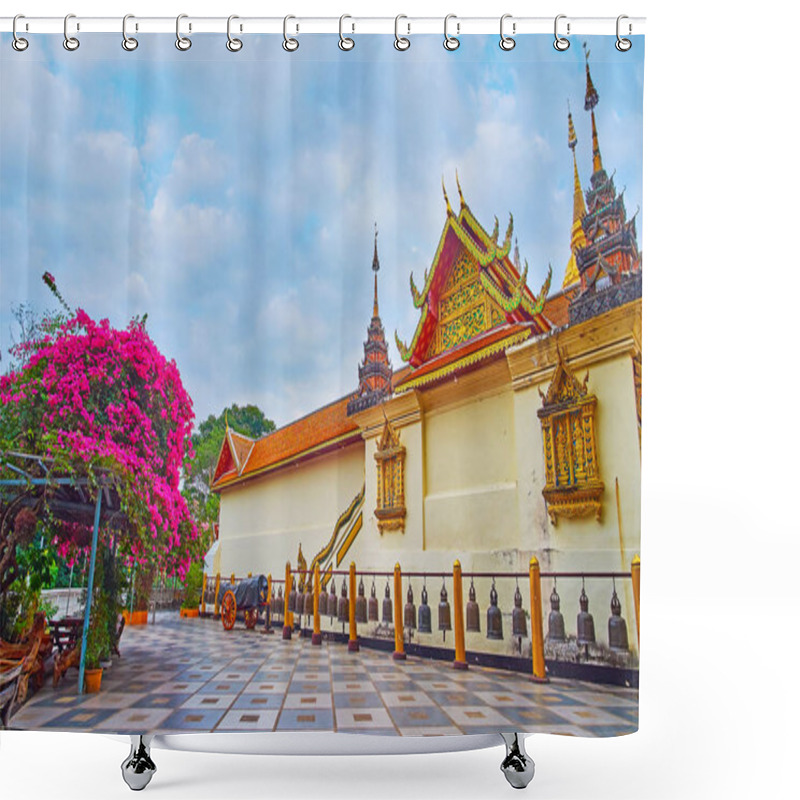 Personality  Walk The Garden Of Wat Phra That Doi Suthep Temple And Enjoy Its Unique Architecture And Beautiful Ritual Bells, Chiang Mai, Thailand Shower Curtains