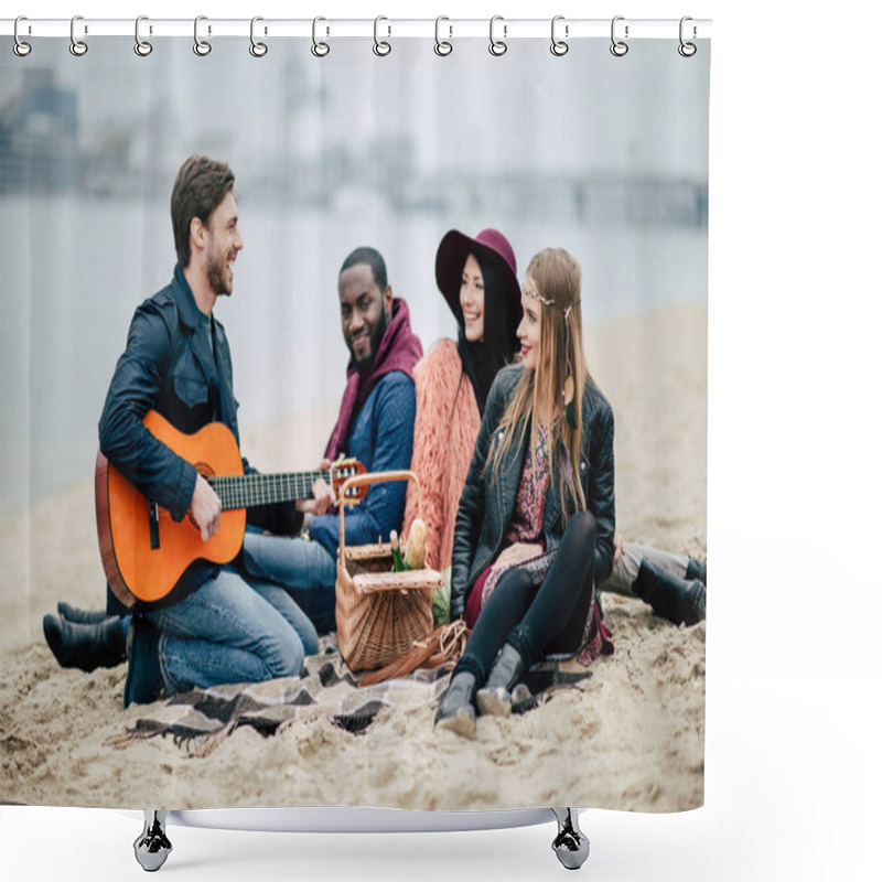 Personality  Happy Friends With Guitar At Picnic Shower Curtains