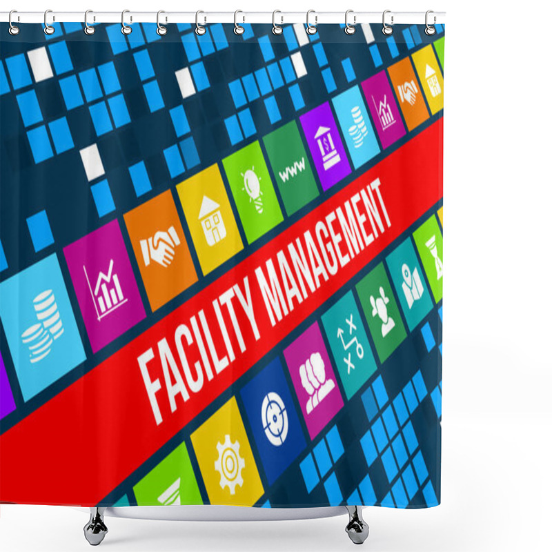 Personality  Facility Management Concept Image With Business Icons And Copyspace. Shower Curtains