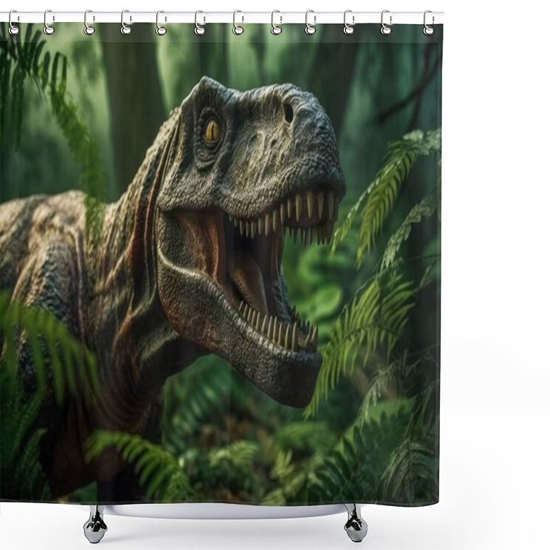 Personality  Tyrannosaurus Or T-Rex Staring Out From The Jungle Burst With Cinemeatic Light Shower Curtains