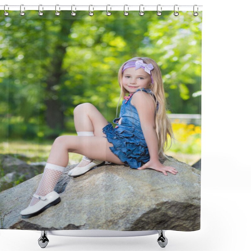 Personality  Little Girl In Jeans Dress Shower Curtains