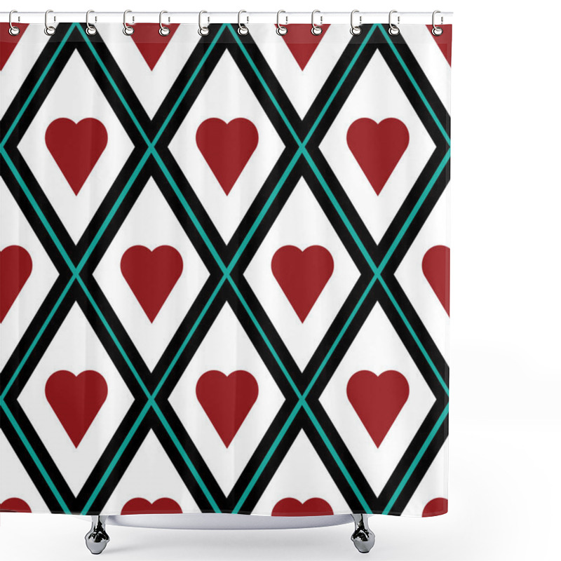 Personality  Diamonds And Hearts Seamless Vector Pattern Shower Curtains