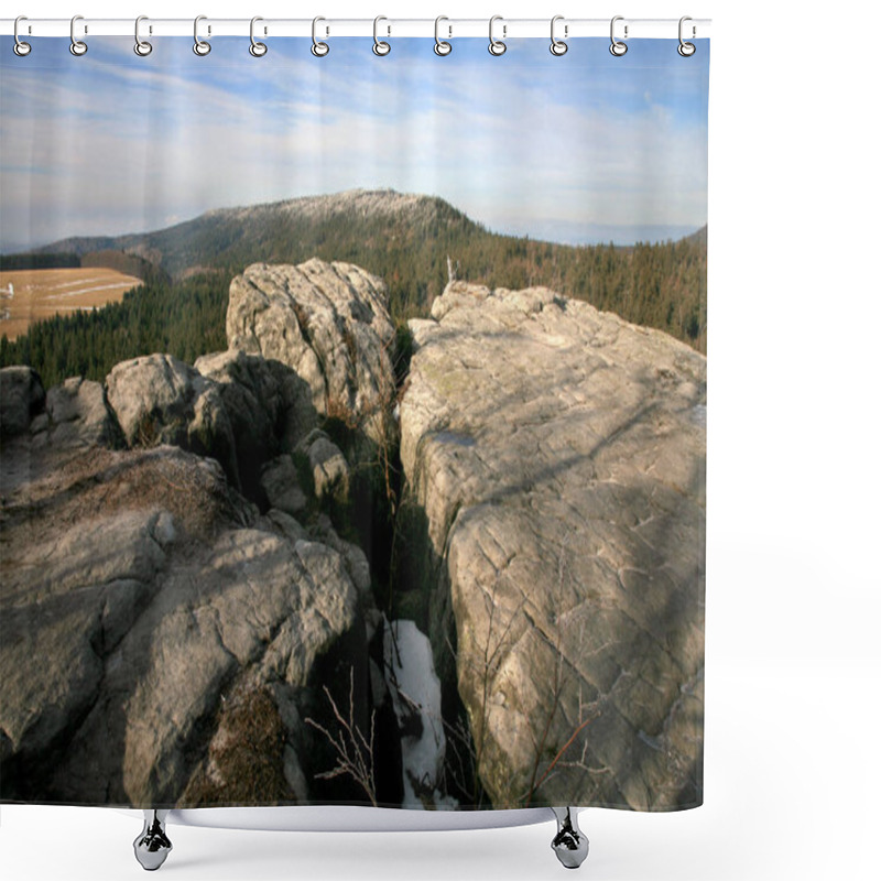 Personality  Naroznik, Peak With Lookout In The Table Mountains ( Gory Stolowe ), National Park, Popular Tourist Attraction, Poland.  Shower Curtains