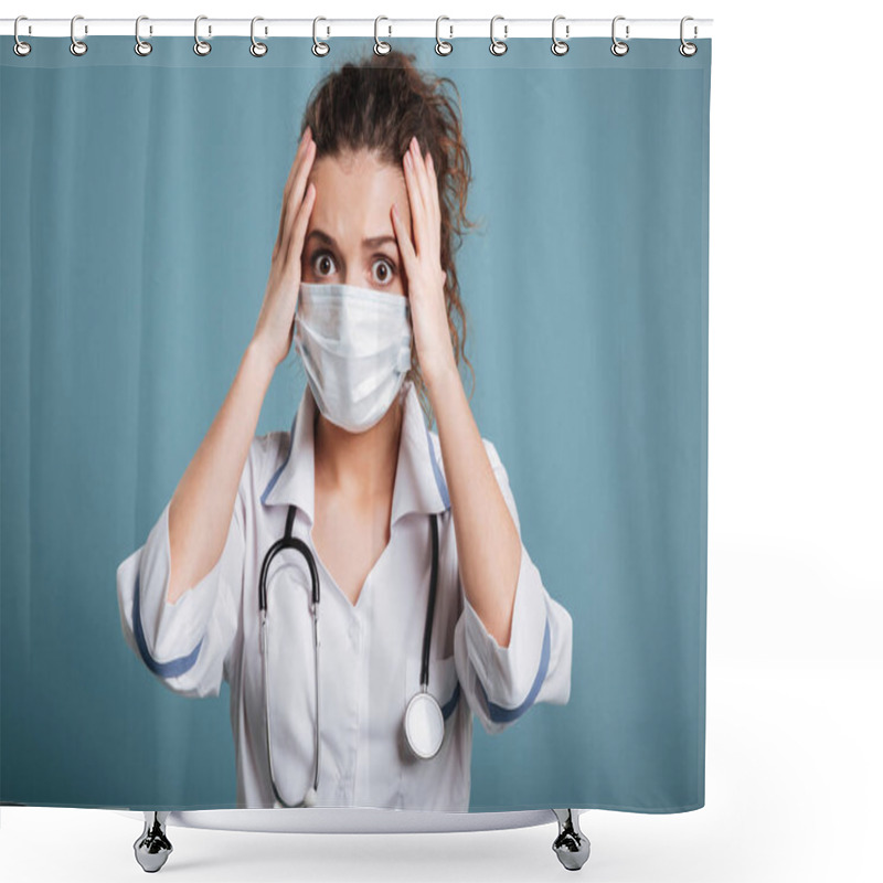 Personality  Portrait Of Shoked Woman Nurse Shower Curtains