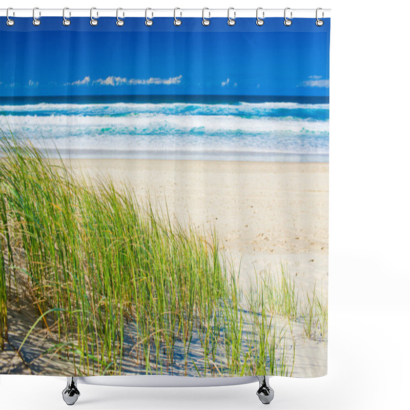 Personality  Grass And Sandy Beach On Sunny Day Of Gold Coast Shower Curtains