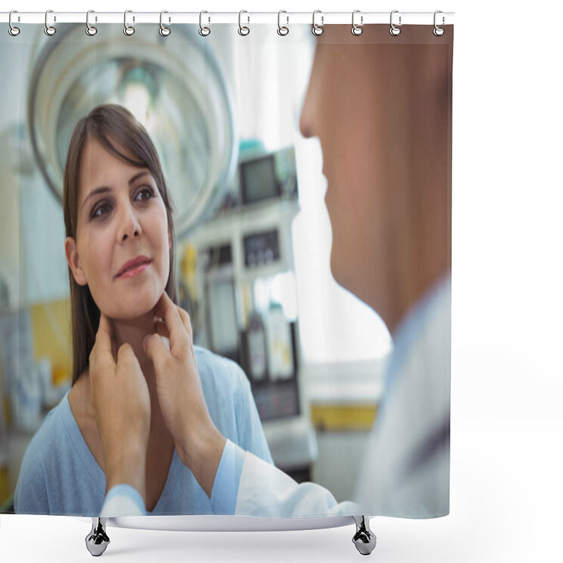 Personality  Doctor Examining A Female Patients Neck Shower Curtains