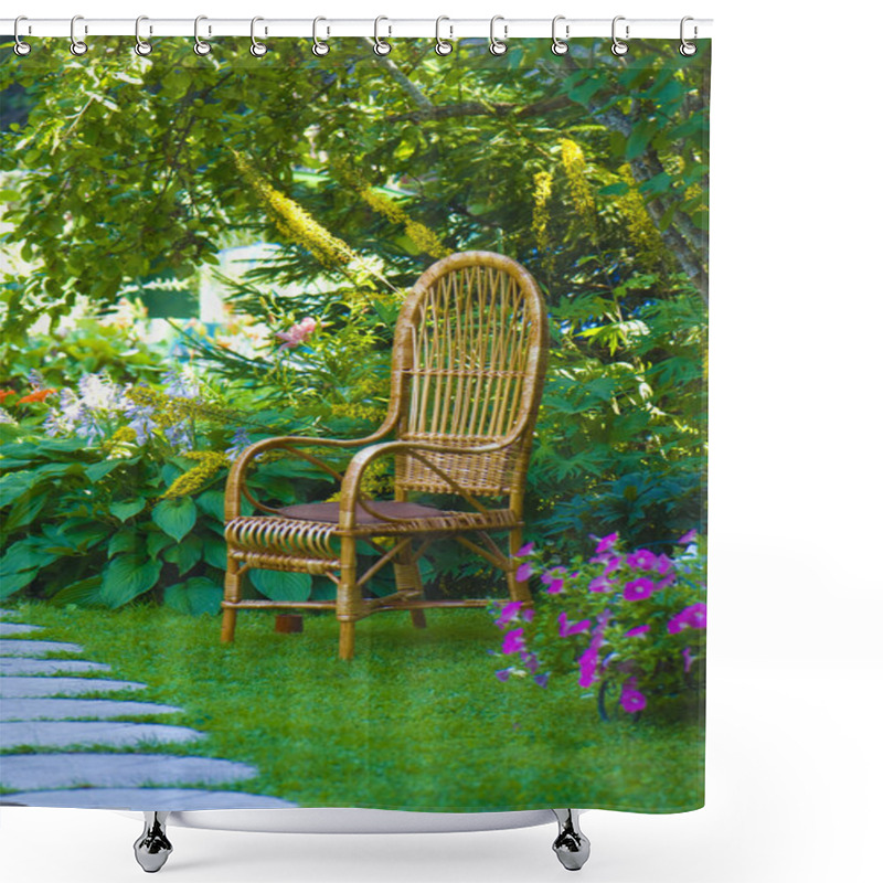 Personality  Wicker Chair In The Garden Shower Curtains