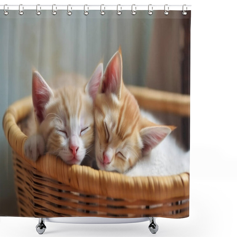 Personality  Two Red Kittens Gently Sleep In A Basket On A Pillow. High Quality Photo Shower Curtains