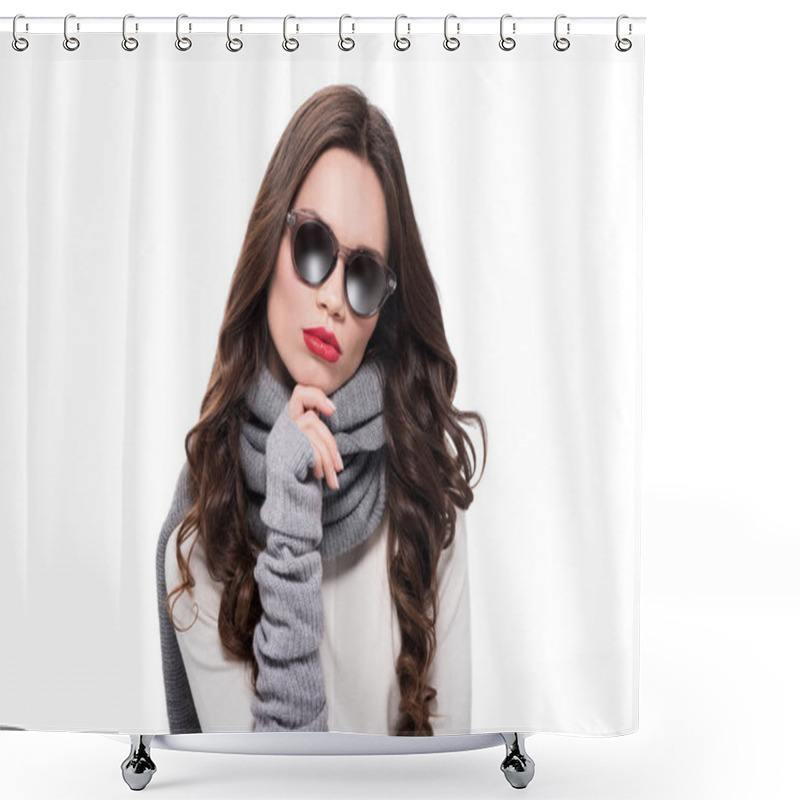 Personality  Woman Wearing Trendy Sunglasses Shower Curtains