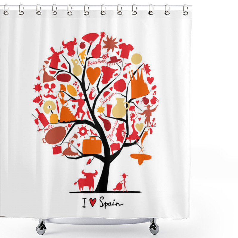 Personality  Art Tree With Spain Symbols For Your Design Shower Curtains