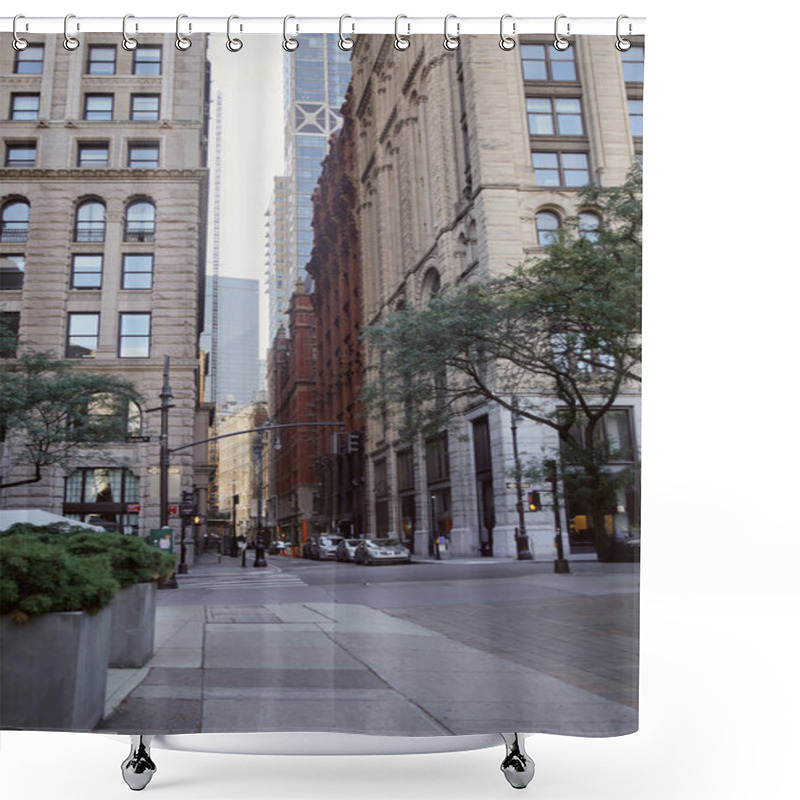 Personality  Scenic Streetscape With Stone Buildings, Cars And Autumn Trees In New York City, Travel Concept Shower Curtains