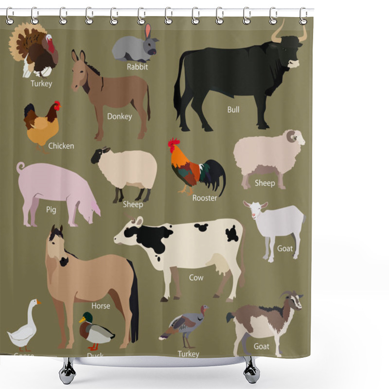 Personality  Set Of Farm Animals Shower Curtains