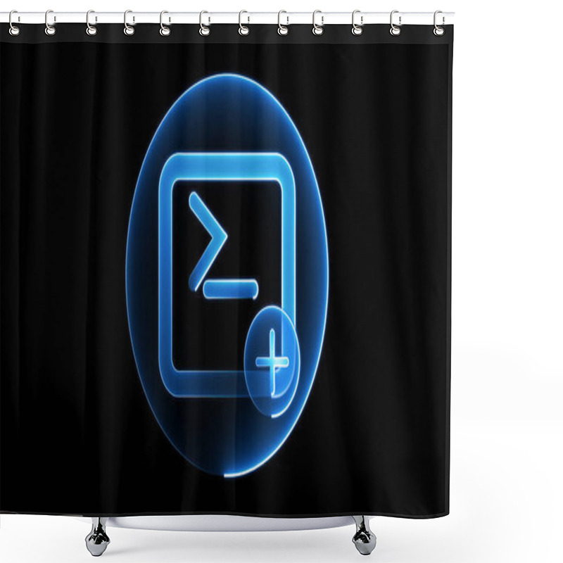 Personality  A Glowing Blue Icon Of A Command Prompt With A Plus Sign On A Black Background. Shower Curtains