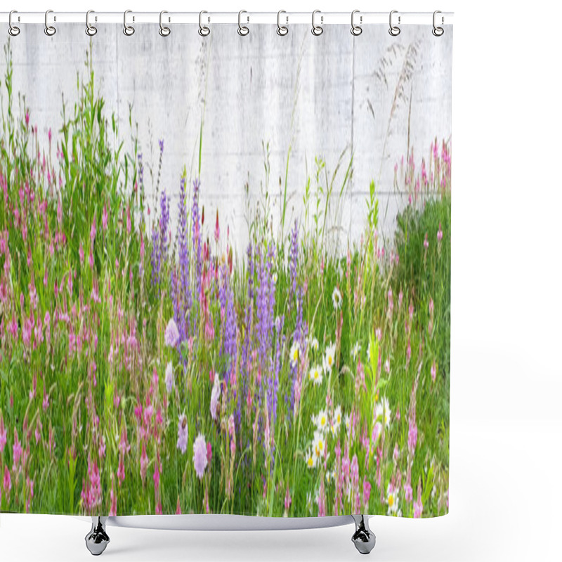 Personality  Flowers Meadow Landscape With Grass And Wildflowers Cloudy Sky Shower Curtains