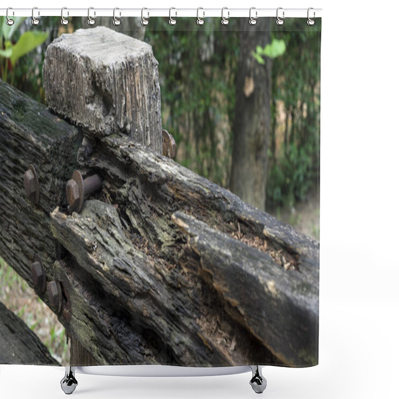 Personality  Closeup Of Decayed Worn Wooden Fence With Shallow DOF Shower Curtains