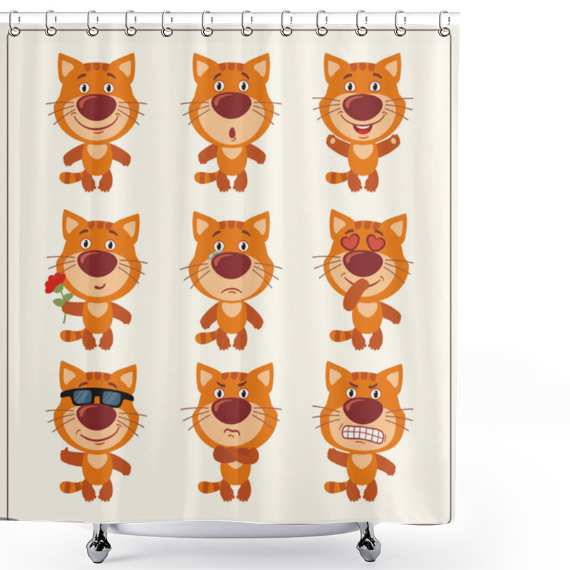 Personality  Set Of Cartoon Characters Of Little Funny Cats With Different Emotions  Shower Curtains