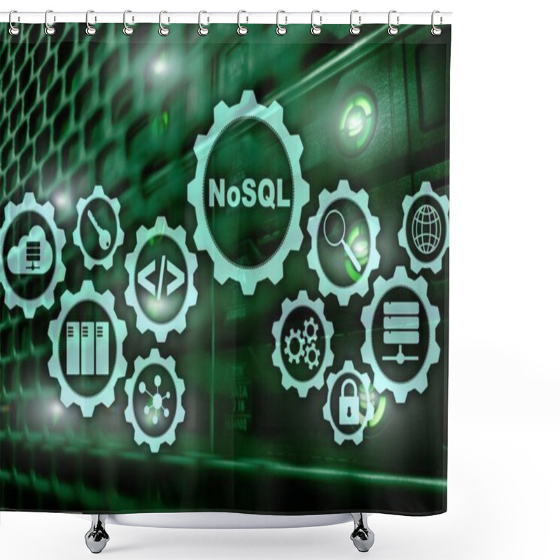 Personality  NoSQL. Structured Query Language. Database Technology Concept. Server Room Background. Shower Curtains