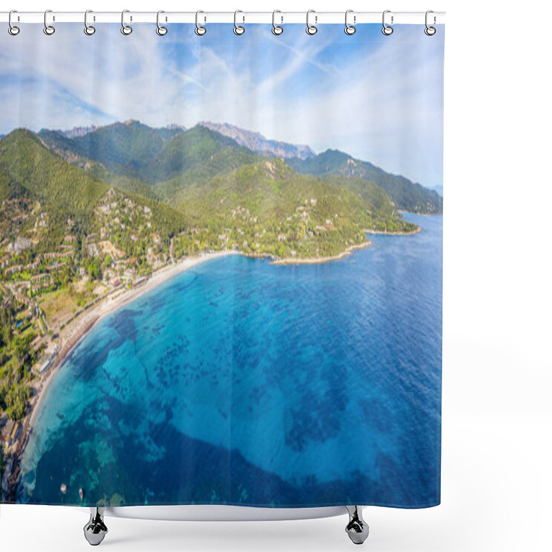 Personality  Landscape With Beach Of Favone And South Corsica Coast, Corsica Island, France Shower Curtains