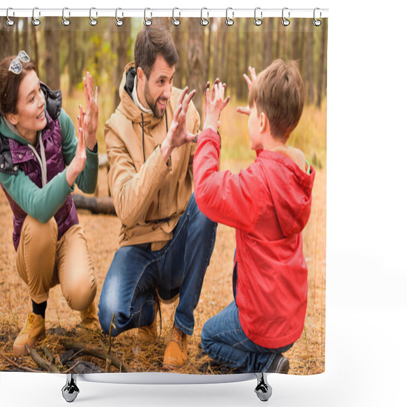 Personality  Happy Family In Autumn Forest Shower Curtains