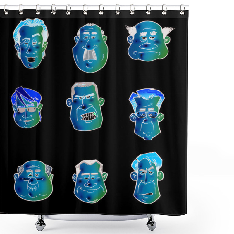 Personality  Various Male Cartoon Faces Of Different Ages Shower Curtains