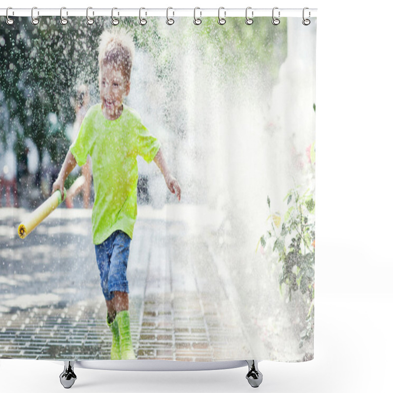 Personality  Child And Mother Wearing Pink And Green Rain Boots Shower Curtains