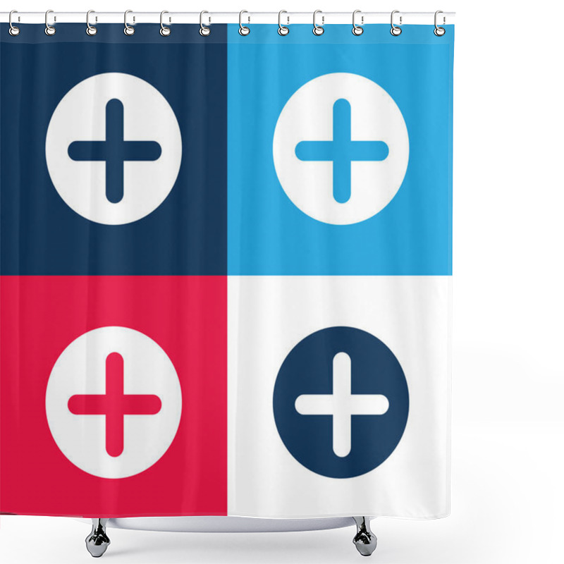 Personality  Add Button With Plus Symbol In A Black Circle Blue And Red Four Color Minimal Icon Set Shower Curtains