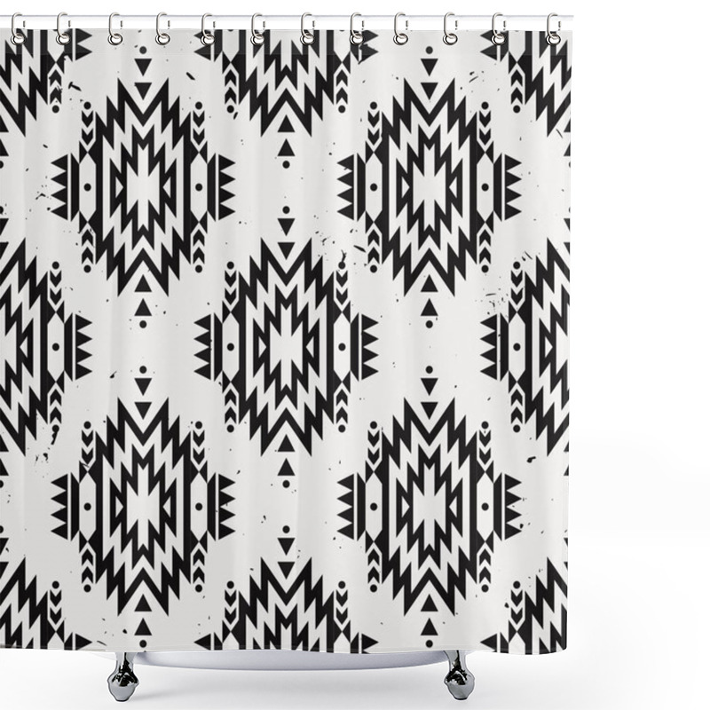 Personality  Vector Grunge Monochrome Seamless Decorative Ethnic Pattern. American Indian Motifs. Background With Aztec Tribal Ornament. Shower Curtains