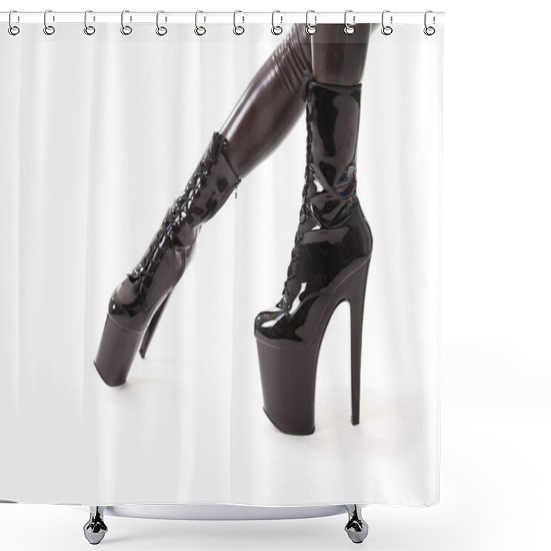 Personality  Female Legs In Latex Stockings And High Heel Boots Shower Curtains