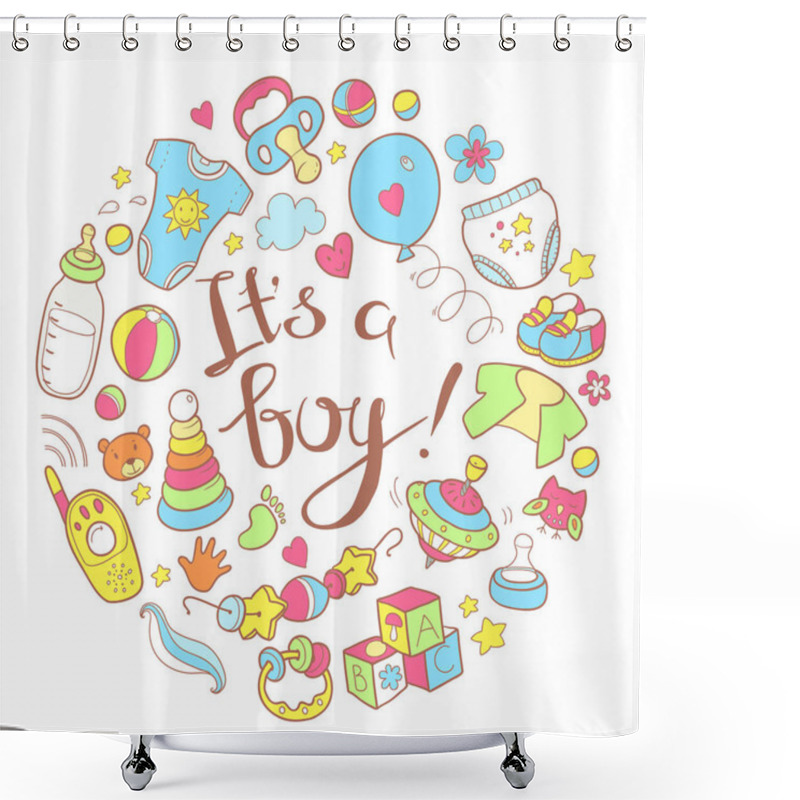 Personality  Newborn Doodle Round Illustration Shower Curtains