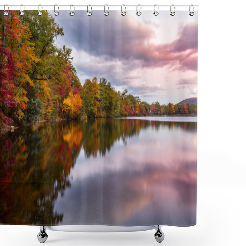 Personality  Fall Foliage Reflects In Hessian Lake Shower Curtains