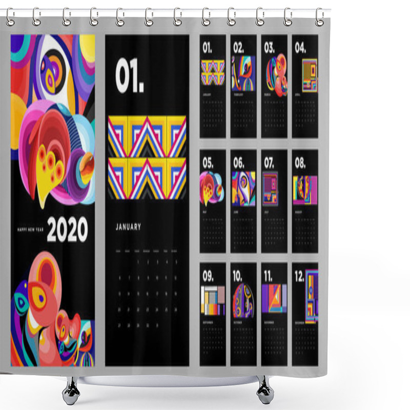 Personality  New Year Calendar With Abstract Motif, Simply Vector Illustration Shower Curtains