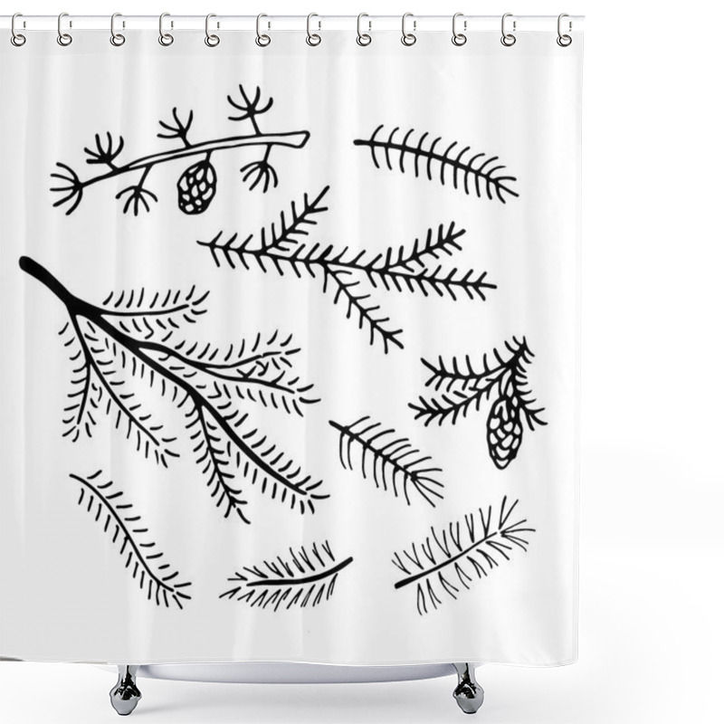 Personality  Hand Drawn Pine Branches Collection.  Shower Curtains