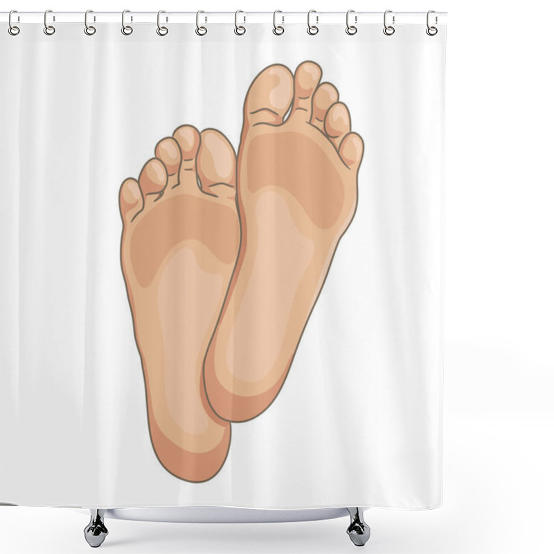 Personality  Female Or Male Foot Soles, Barefoot, Bottom View. Vector Illustration, Hand Drawn Cartoon Style Isolated On White. Shower Curtains