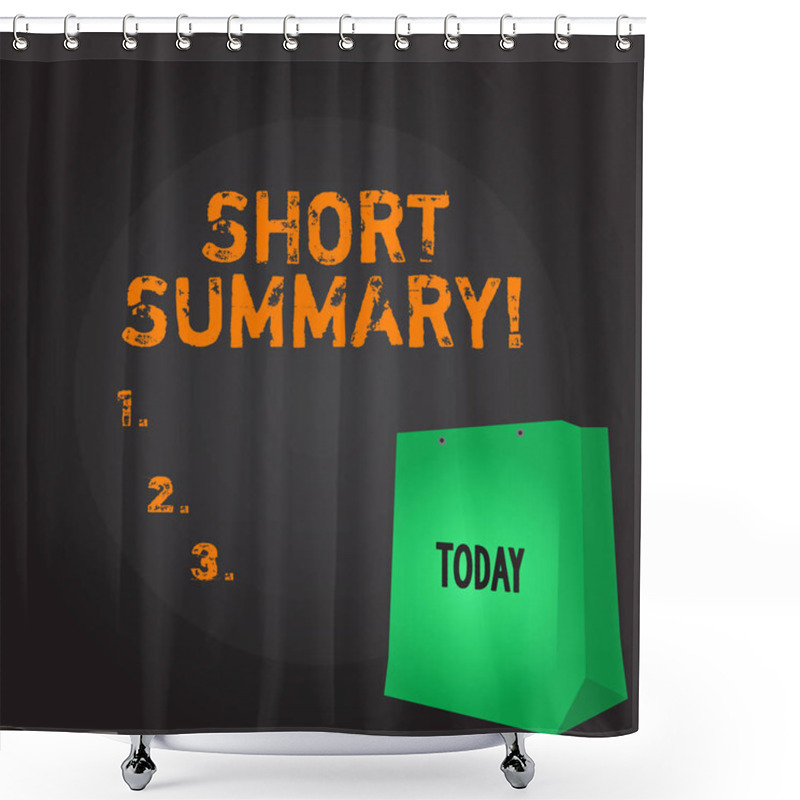 Personality  Conceptual Hand Writing Showing Short Summary. Business Photo Showcasing Brief Statement Of Main Points Clear Color Gift Bag With Punched Hole On Two Toned Blank Space. Shower Curtains