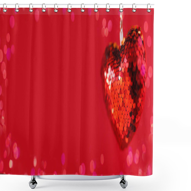 Personality  Hanging Red Sequins Valentine Heart On Red Background. Shower Curtains