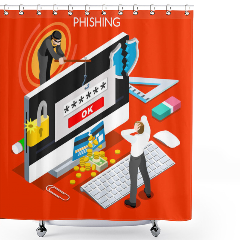 Personality  Phishing Concept Isometric People Shower Curtains