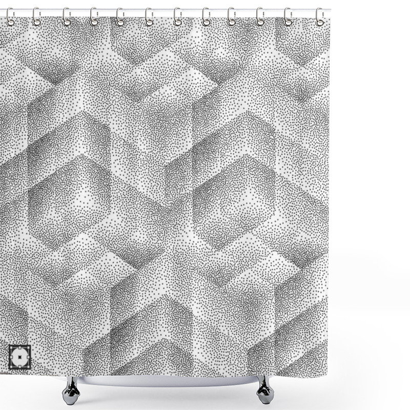 Personality  Abstract Mosaic Background. Black And White Grainy Dotwork Design. Pointillism Pattern With Optical Illusion. Stippled Vector Illustration. Shower Curtains