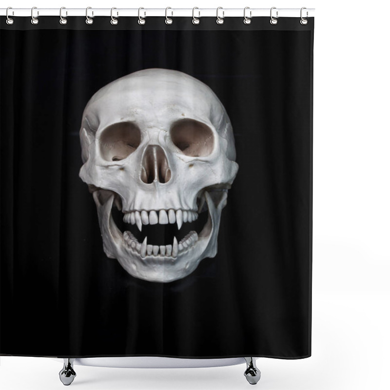 Personality  Dead Vampire. Human Skull With Vampire Fangs Shower Curtains