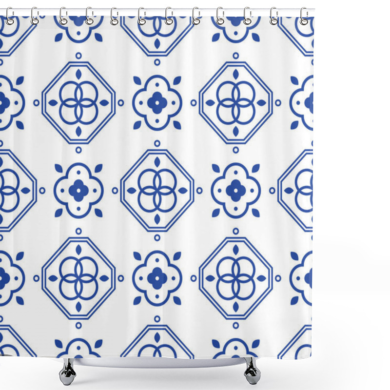 Personality  Blue And White Portugeese Mediterranean Seamless Tile Pattern. Shower Curtains