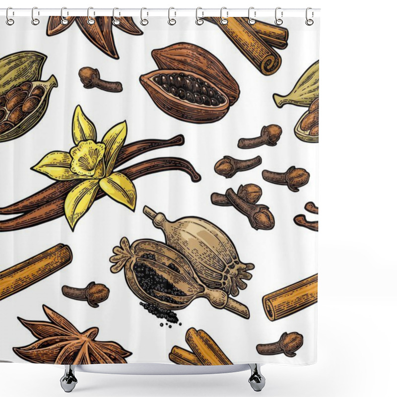 Personality  Seamless Pattern Set Of Spices. Shower Curtains