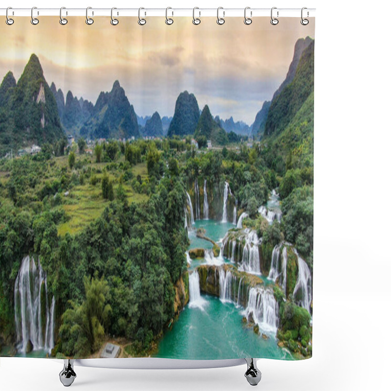 Personality  Ban Gioc Waterfall, Vietnam, Panoramic View. One Of The Most Beautiiful Waterfalls In The World. Shower Curtains