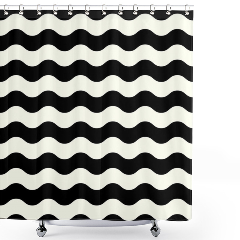 Personality  Retro Seamless Wave Pattern In Black And White Shower Curtains