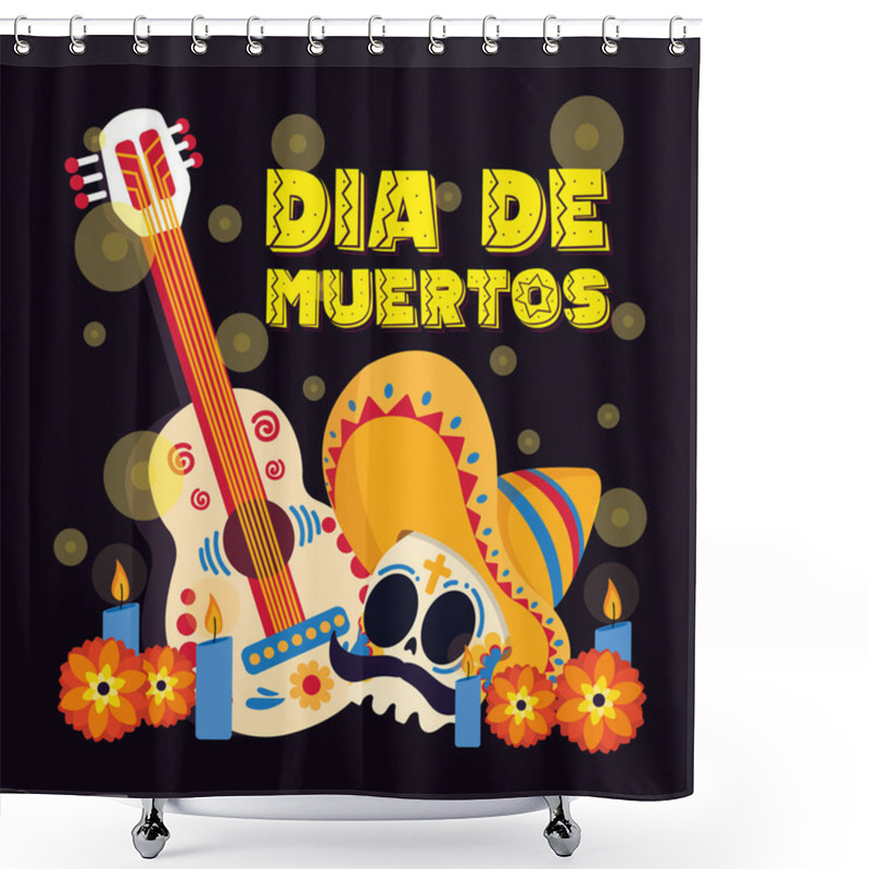 Personality  Dia De Los Muertos Traditional Objects Poster Vector Illustration Shower Curtains